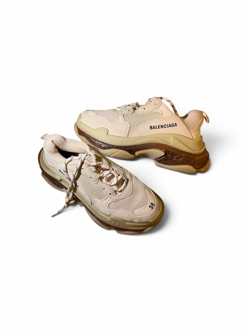 Balenciaga Unisex Triple S Sneakers in Cream and Brown